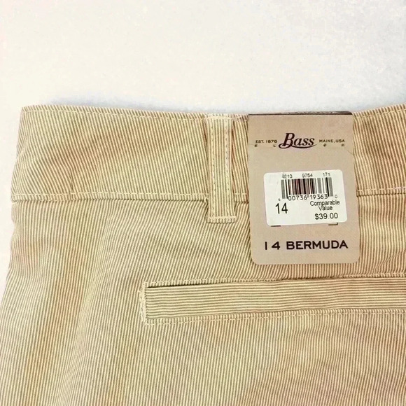 NWT G.H. Bass Co Tan Pinstripe Stretch Long Bermuda Chino Walking Short Size 14 - Picture 7 of 14